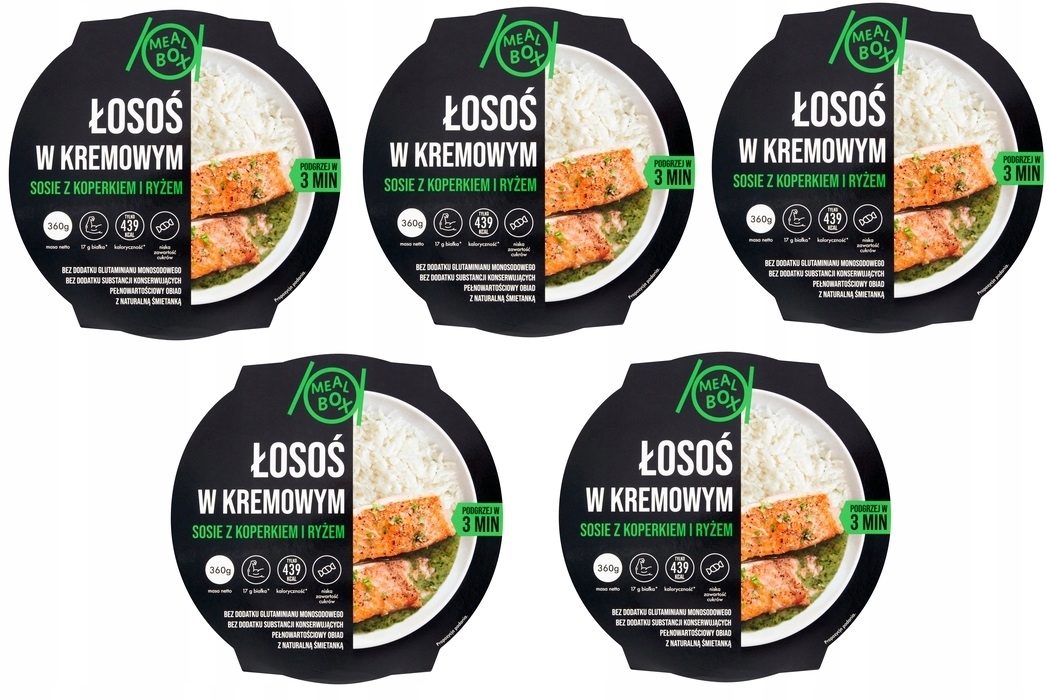 5 x 360 g Meal Box Losos v krémové omáčce s koprem a rýží Karton