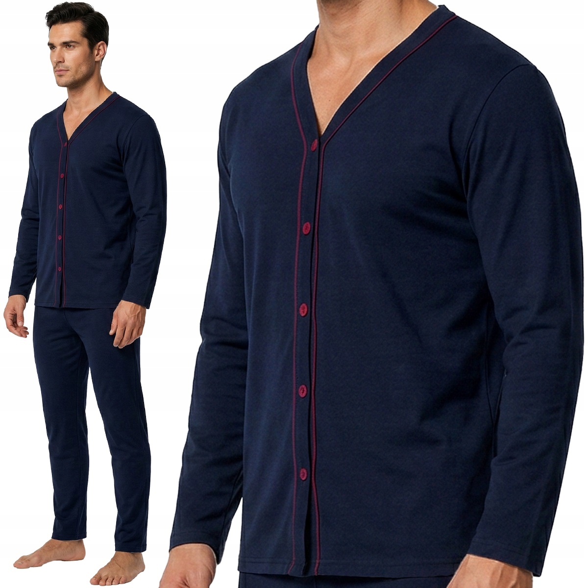 ElegantePrecio piżama męska DEEP NAVY ROZPINANA długi rękaw