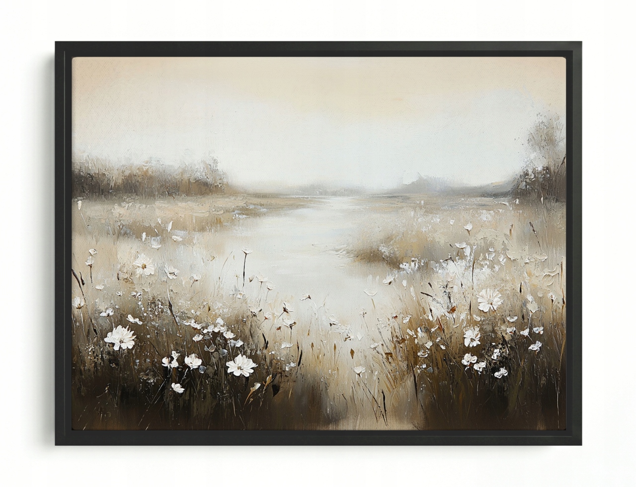 Obraz Rám Americká Krajina Louka Potok Řeka Květiny Klid Béžová 100x75