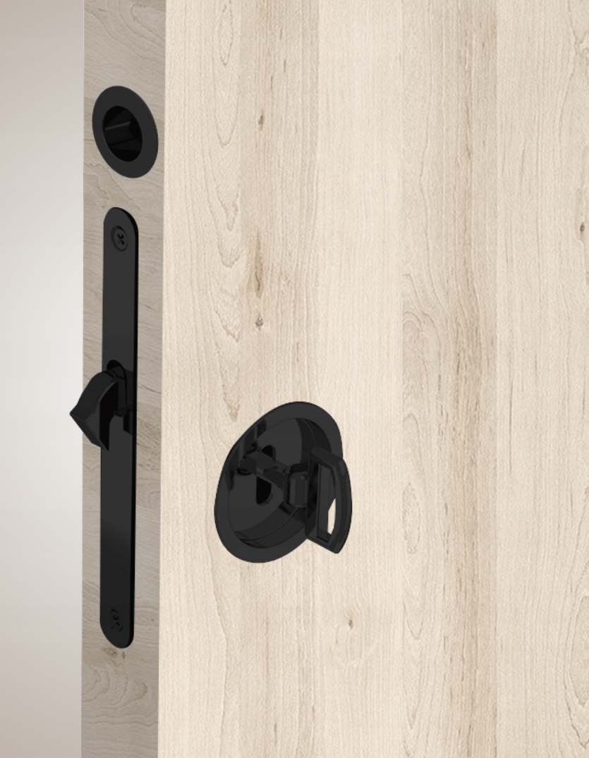 hákový zámek s kulatými úchytkami, černý mat pro posuvné dveře