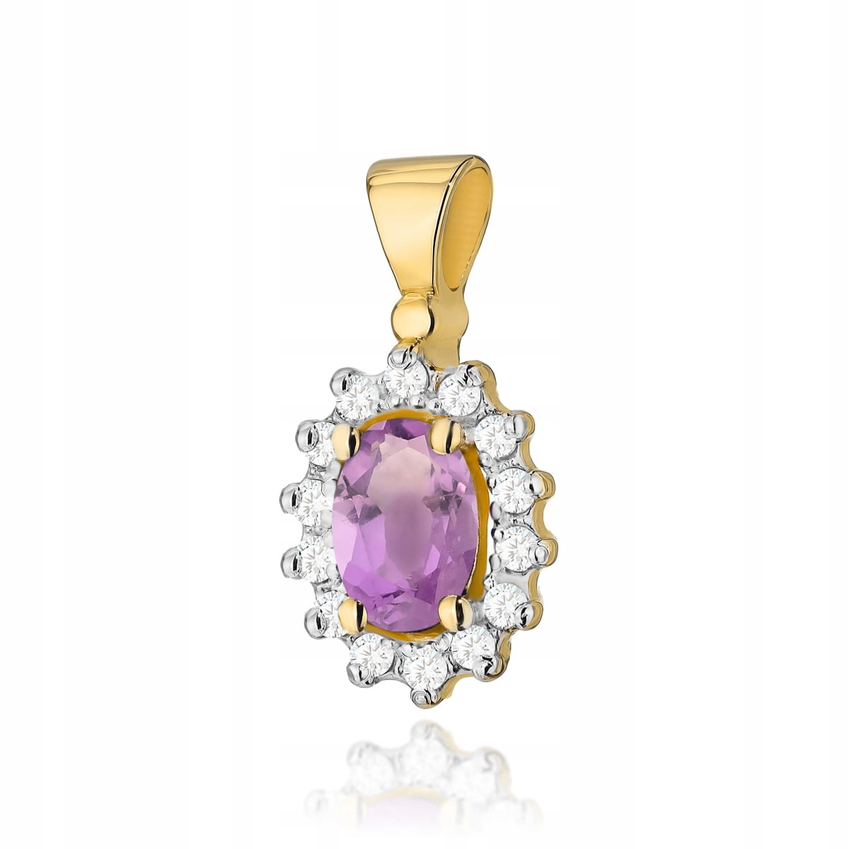 Elegantní přívěsek 585 ovál s ametystem markýza diamanty 1g Valentýn