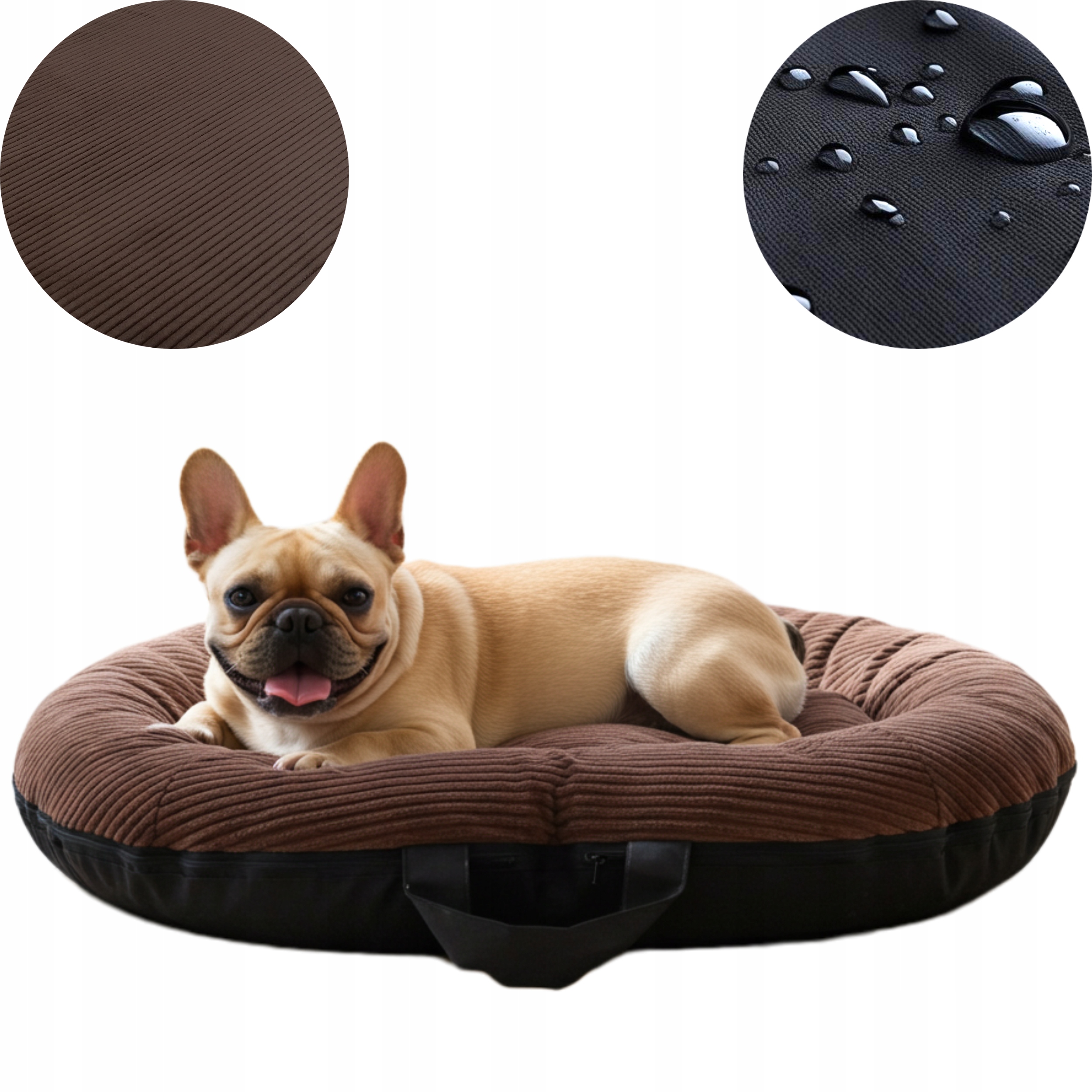 Levně Pelíšek pro malého psa a kočku, měkký plyšový nafukovací člun, hnědá barva, M 90/60