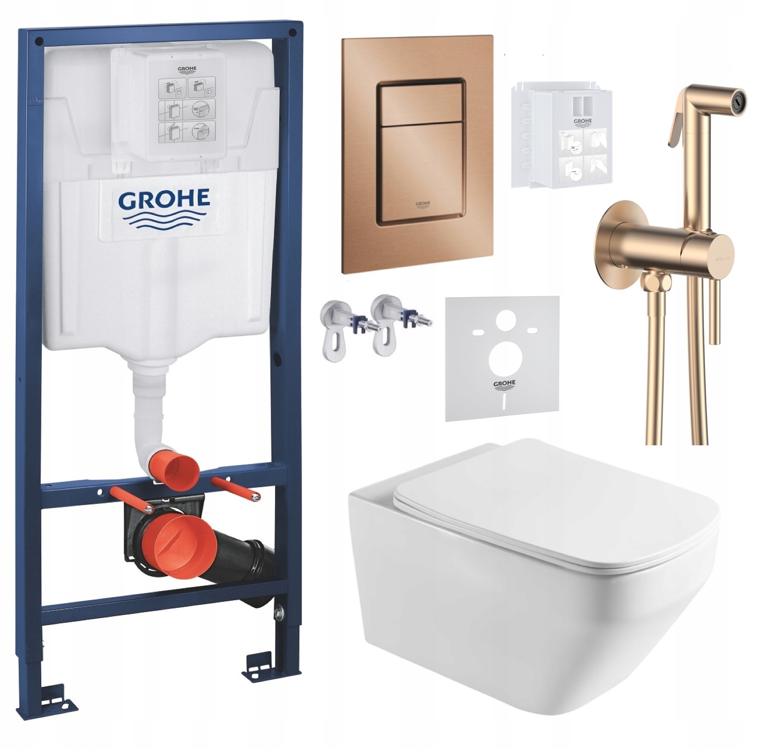 Wc rošt Grohe Rapid Sl s Wc misou Imprese a medeným tlačidlom, batéria