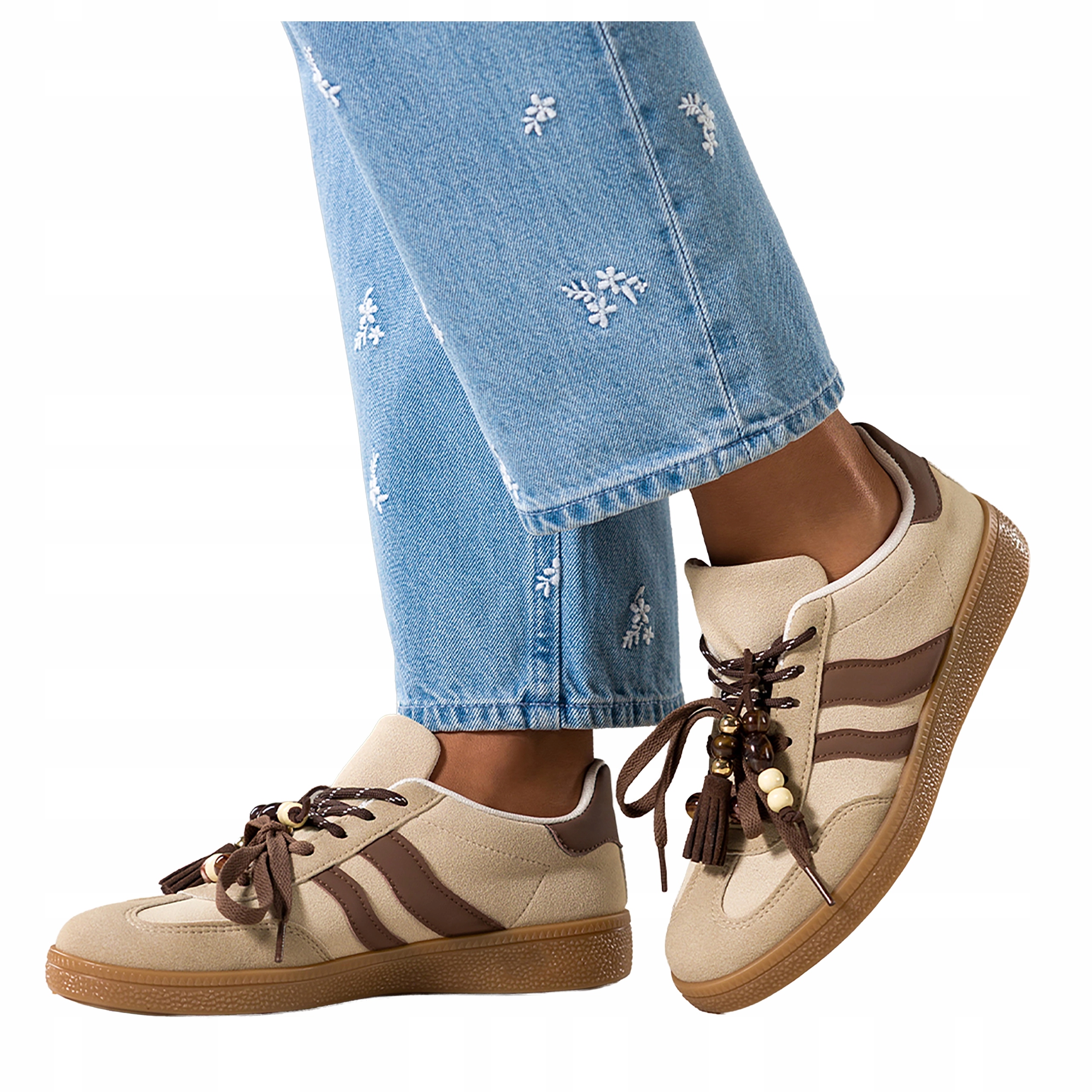 Sneakersy Béžové Dámské Sportovní Šněrovací Odnímatelné Ozdoba Ploché vel 40