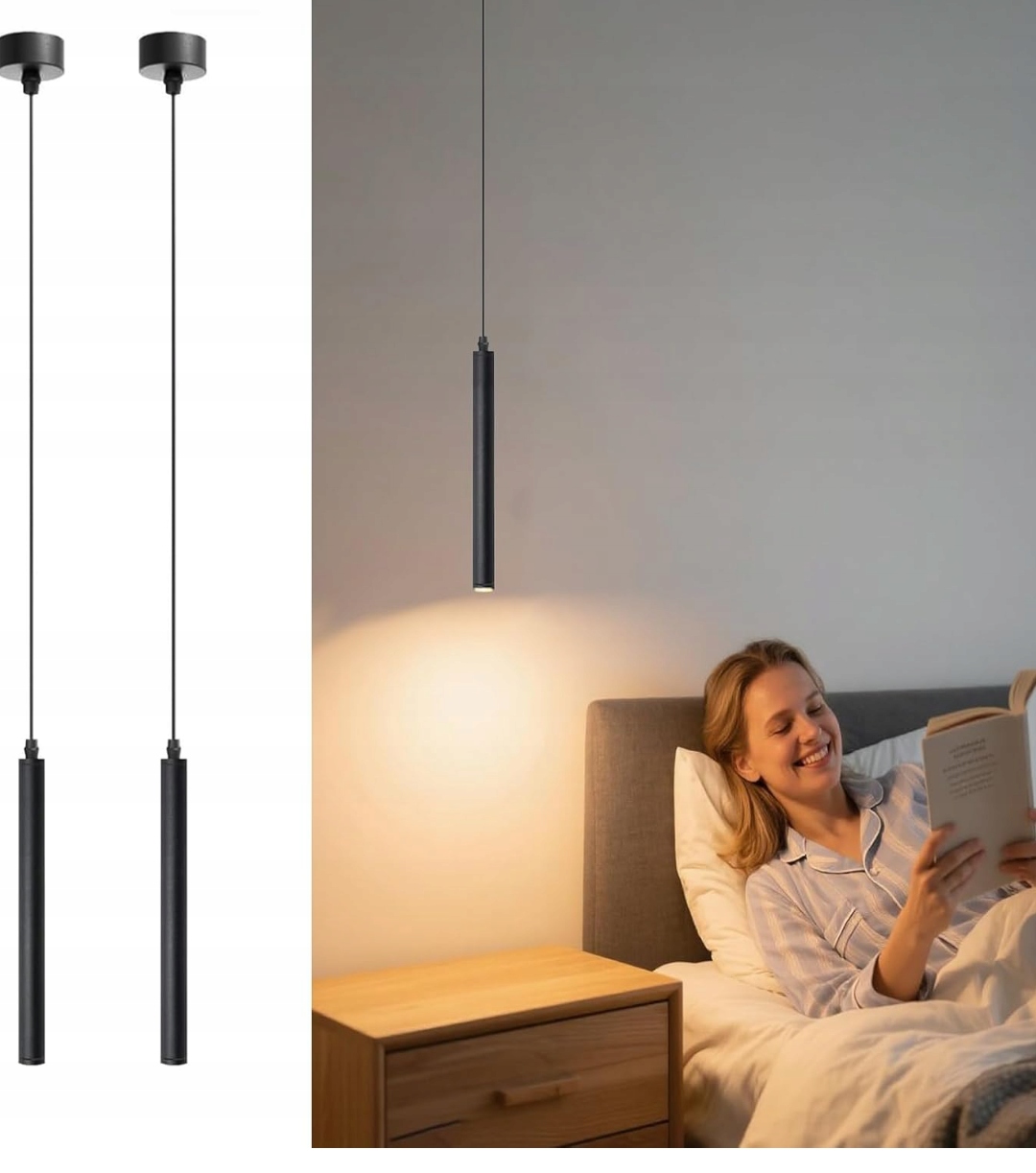 Lampa wisząca Led, 2 sztuki, cylindryczna, Acmhnc