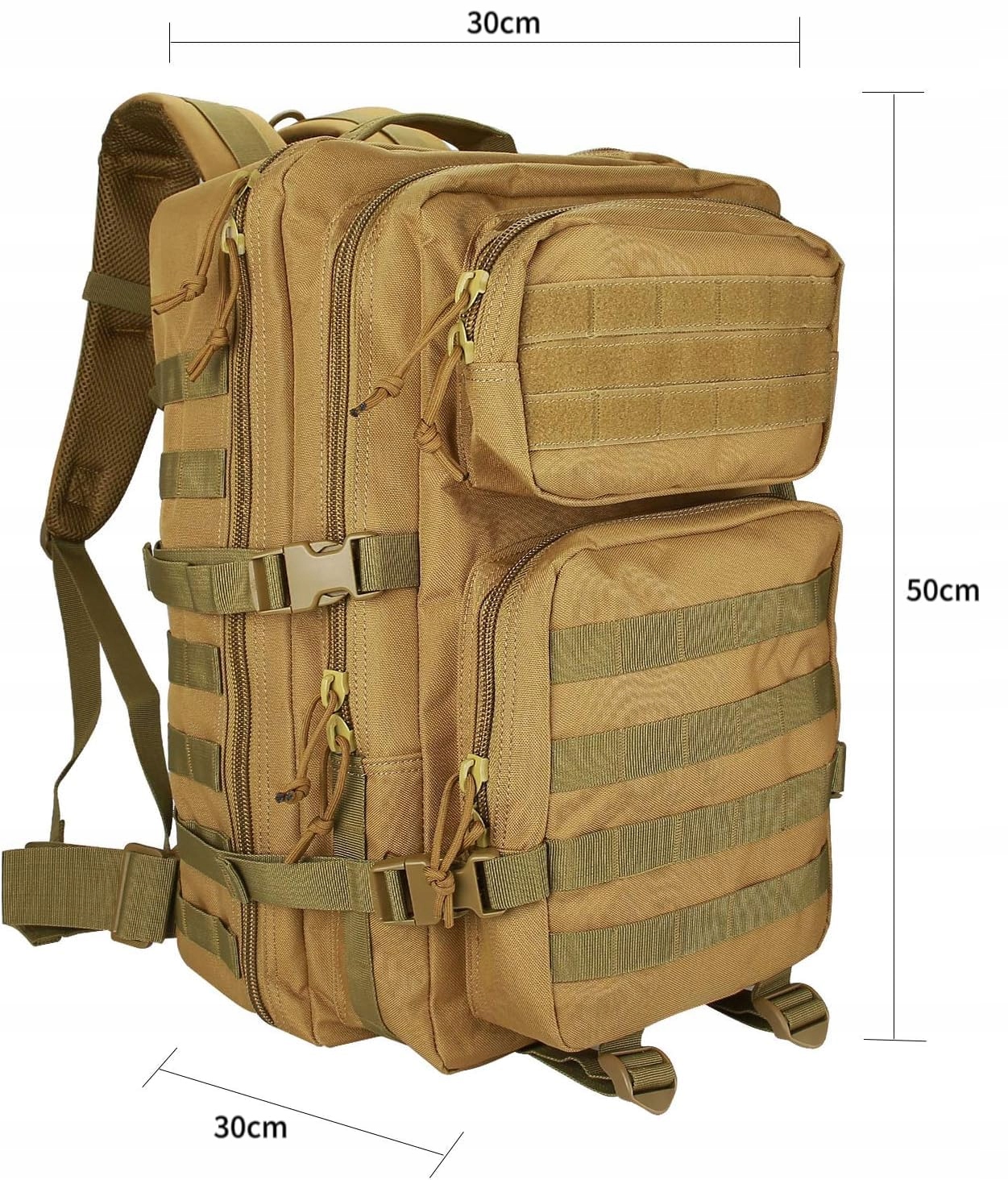 PROCASE Plecak Taktyczny 40L Duża Pojemność Na Wędrówki Kemping Khaki — miniatura 3