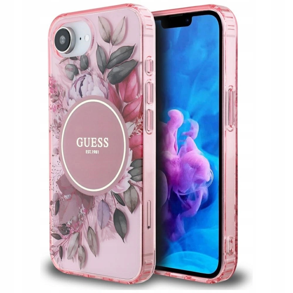 Pouzdro Guess IML Flowers MagSafe pro Apple iPhone 16e, růžové