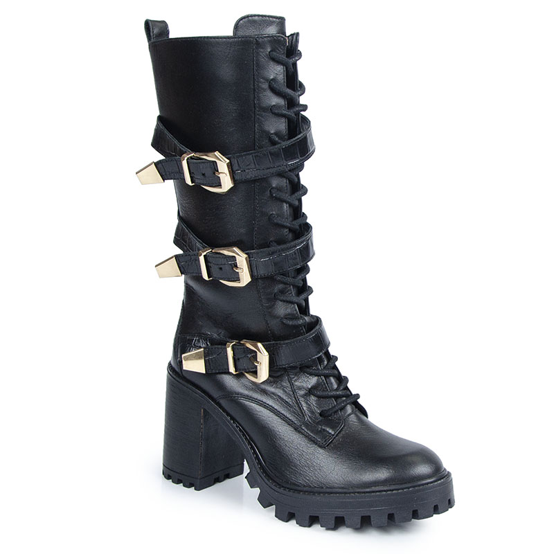 Carinii B9231 Kotníkové Boty Sloupek Kůže Lico Černé 37