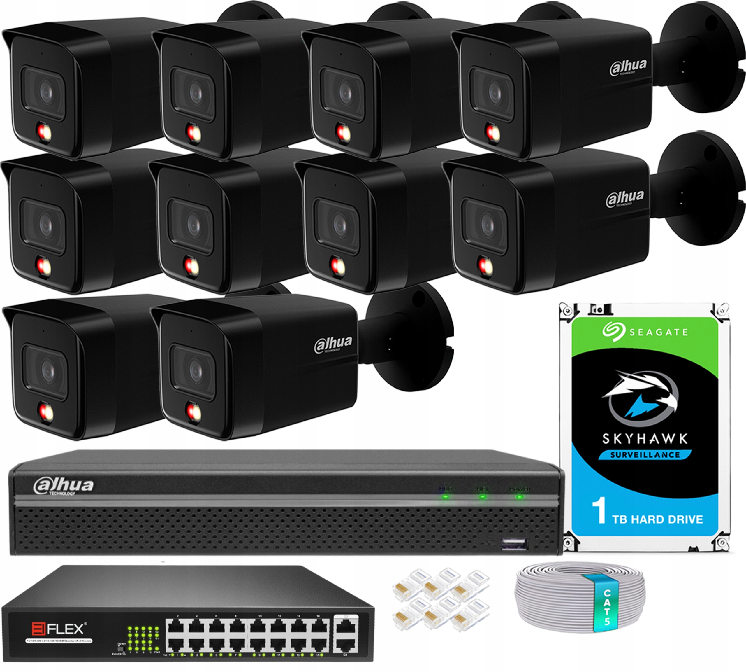 Sada na monitorovanie Dahua 10 kamier 6MPx Deň/Noc Farba Vonkajšia detekcia
