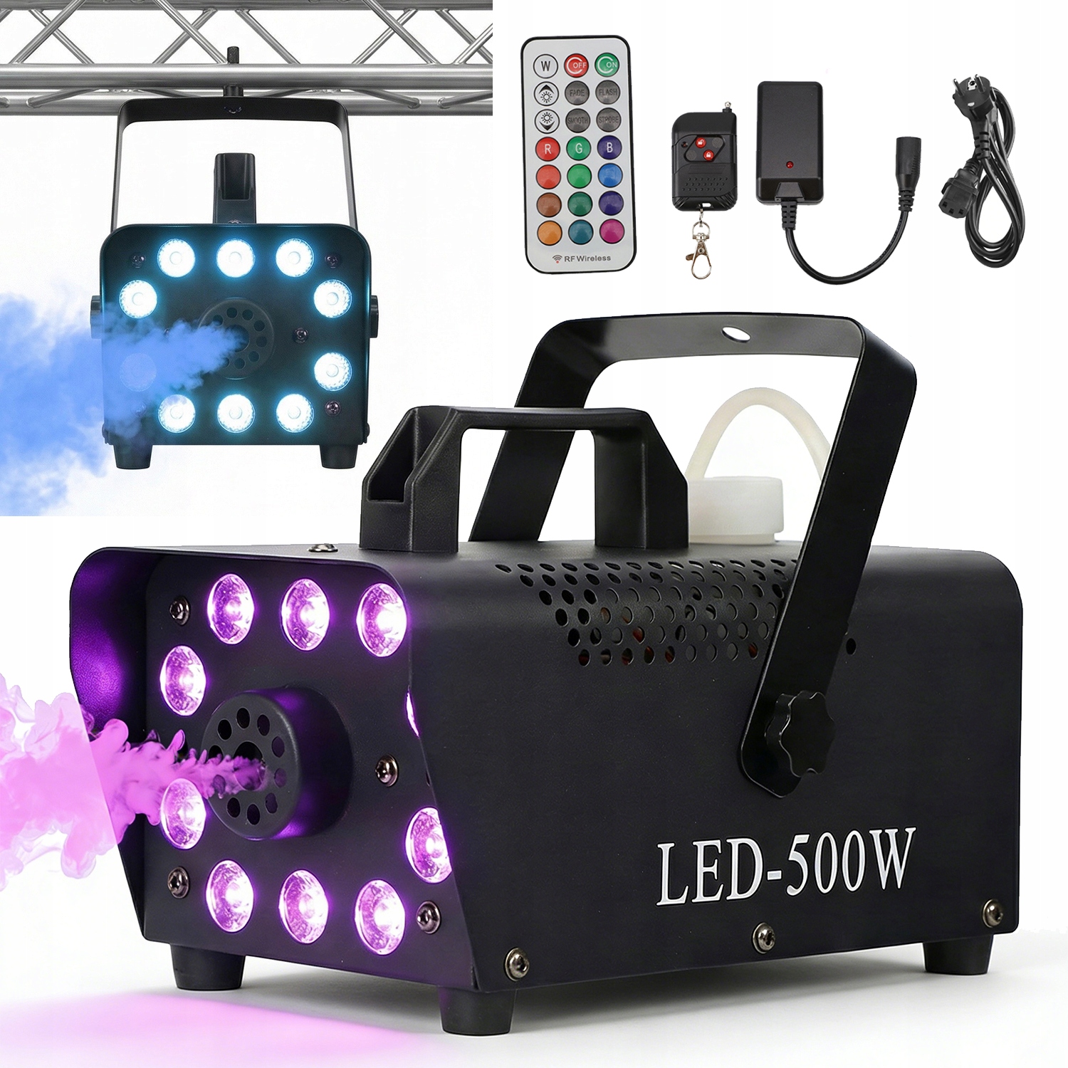 Výrobník Jevištního Kouře Rgb Přenosný Na Akce Dálkové Ovládání 500W 10 Led