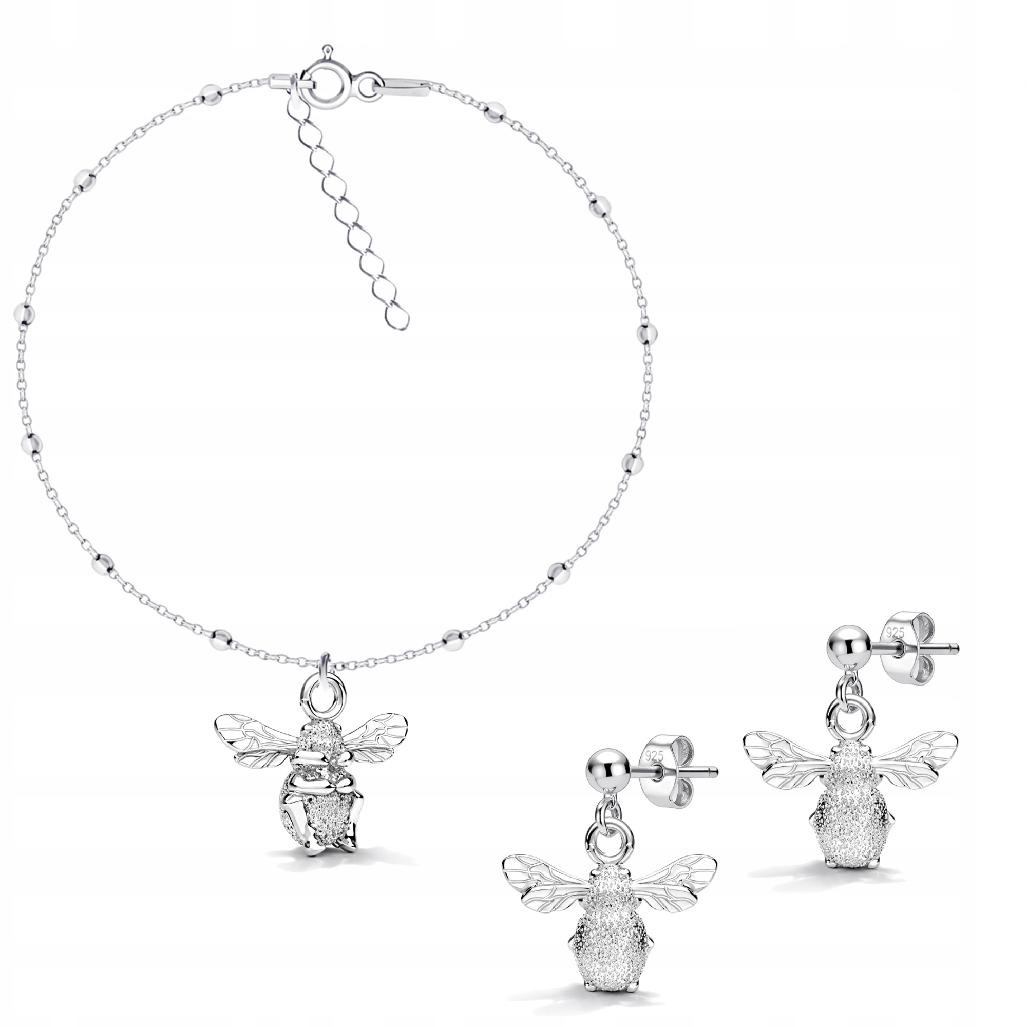 Pszczoła Trzmiel Stříbrný kuličkový komplet šperků stříbro 925