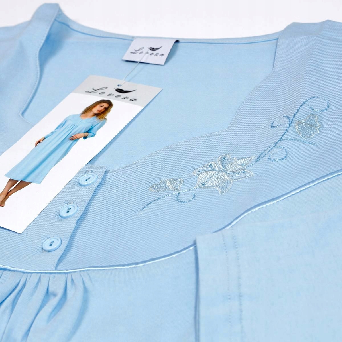 Bawełniana koszula nocna M-Max ZYTA niebieska M Rękaw rękaw 3/4