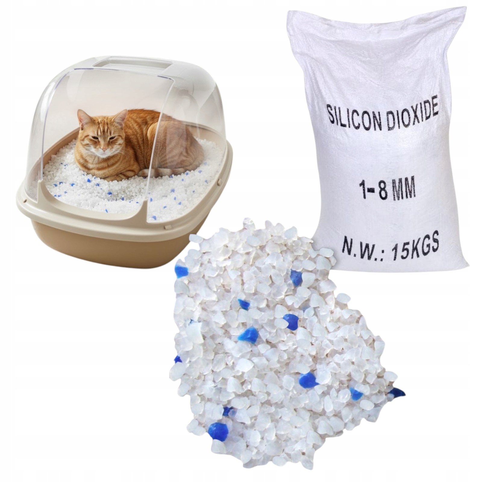 Żwirek silikonowy dla kota Jerry 15kg 1-8mm Worek