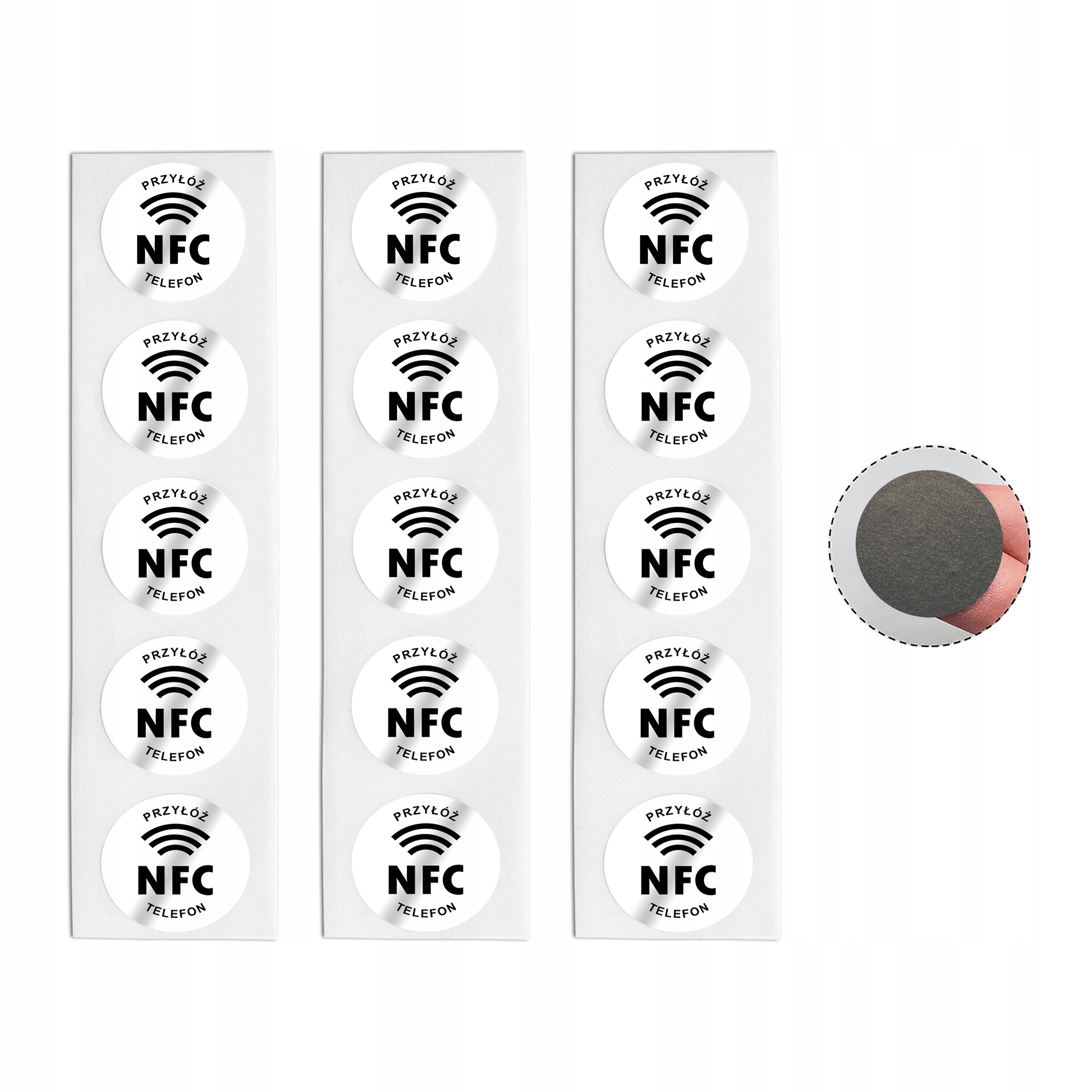Bílé Nfc tagy NTAG215 Ø25 mm 50 ks Přiložte telefon Antimetal