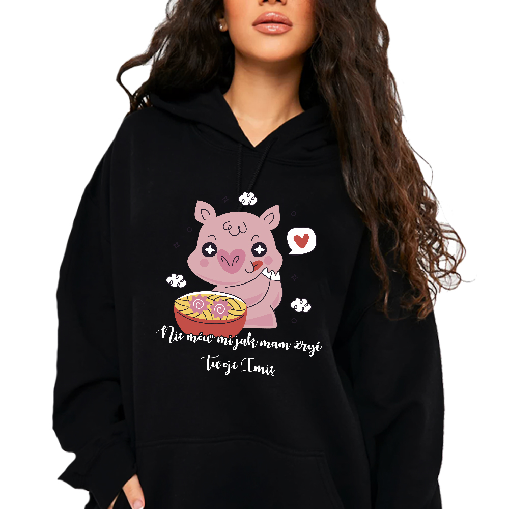 Mikina Černá Dámská Kapuce Na Dárek Neříkej MI, Jak Mám Žrát Jméno Vzory L