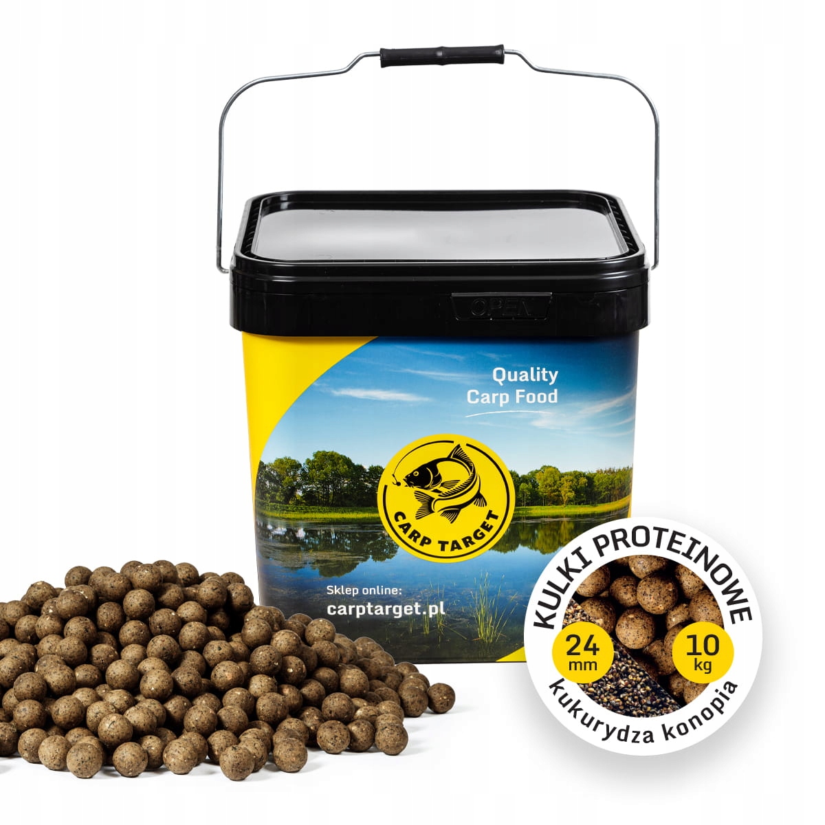 Proteinové kuličky Kukuřice Konopí Návnadové 24mm 10kg Kbelík 17L