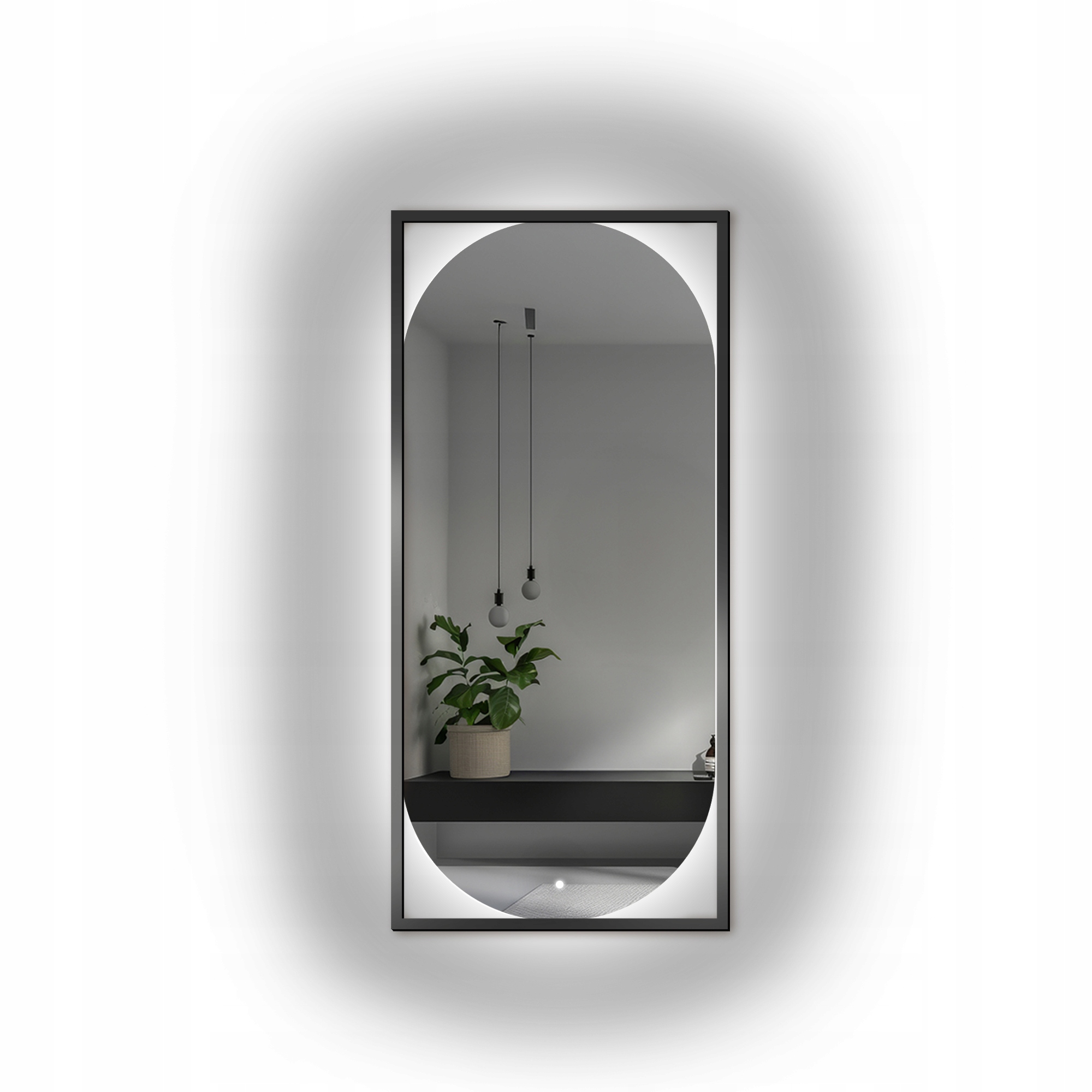 Zrcadlo oválné Rena II 1503 v černém dřevěném rámu s Led 60x160