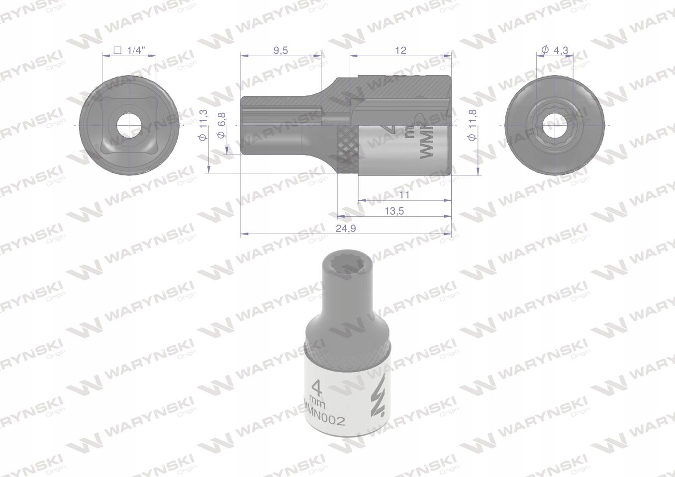 Nasadka dwunastokątna 1/4". 4 mm. Waryński Kod producenta WMN002