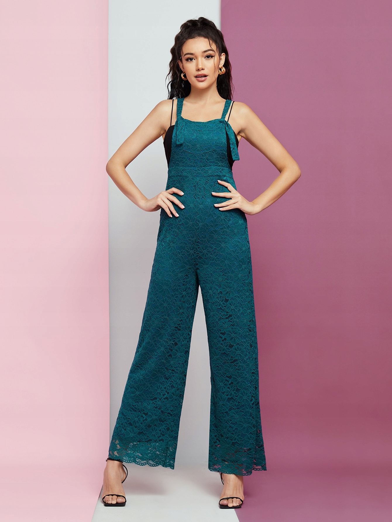 Elegantní Krajková Kombinéza Na Ramínkách Tyrkysová Shein, Velikost 38