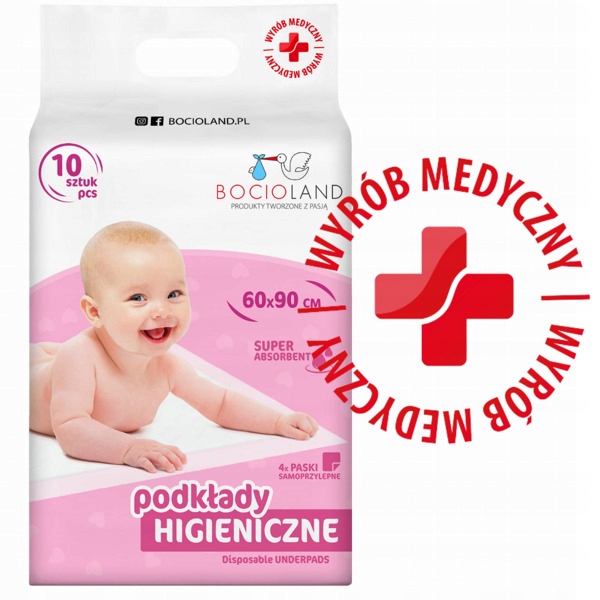 BOCIOLAND PODKŁADY HIGIENICZNE 60x90 CHŁONNE NA PRZEWIJAK Z PRZYLEPCAMI x50 Upoważniony przedstawiciel Bocioland