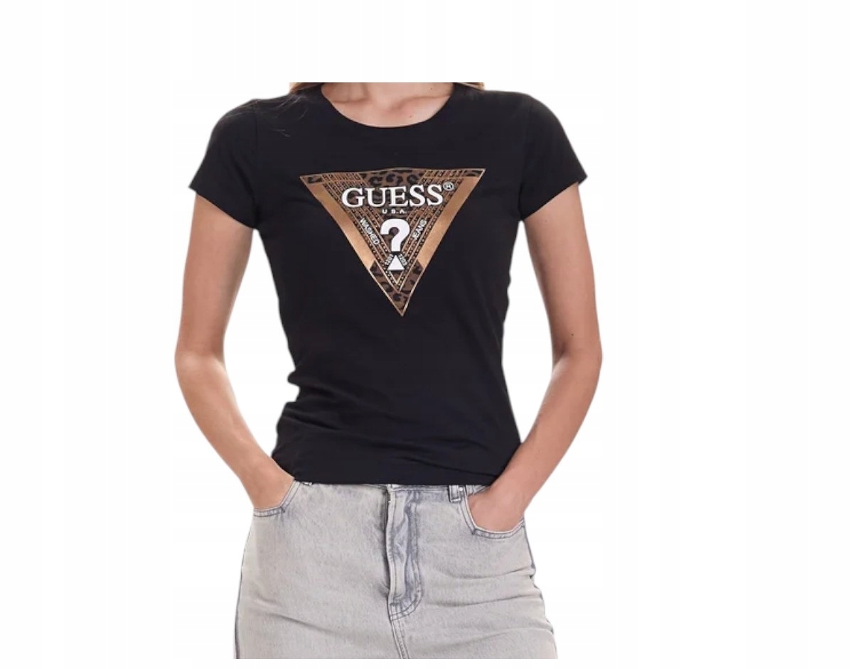 Guess Tričko Dámské Tričko Ss Cn Leo Triangle Tee Černé vel. S
