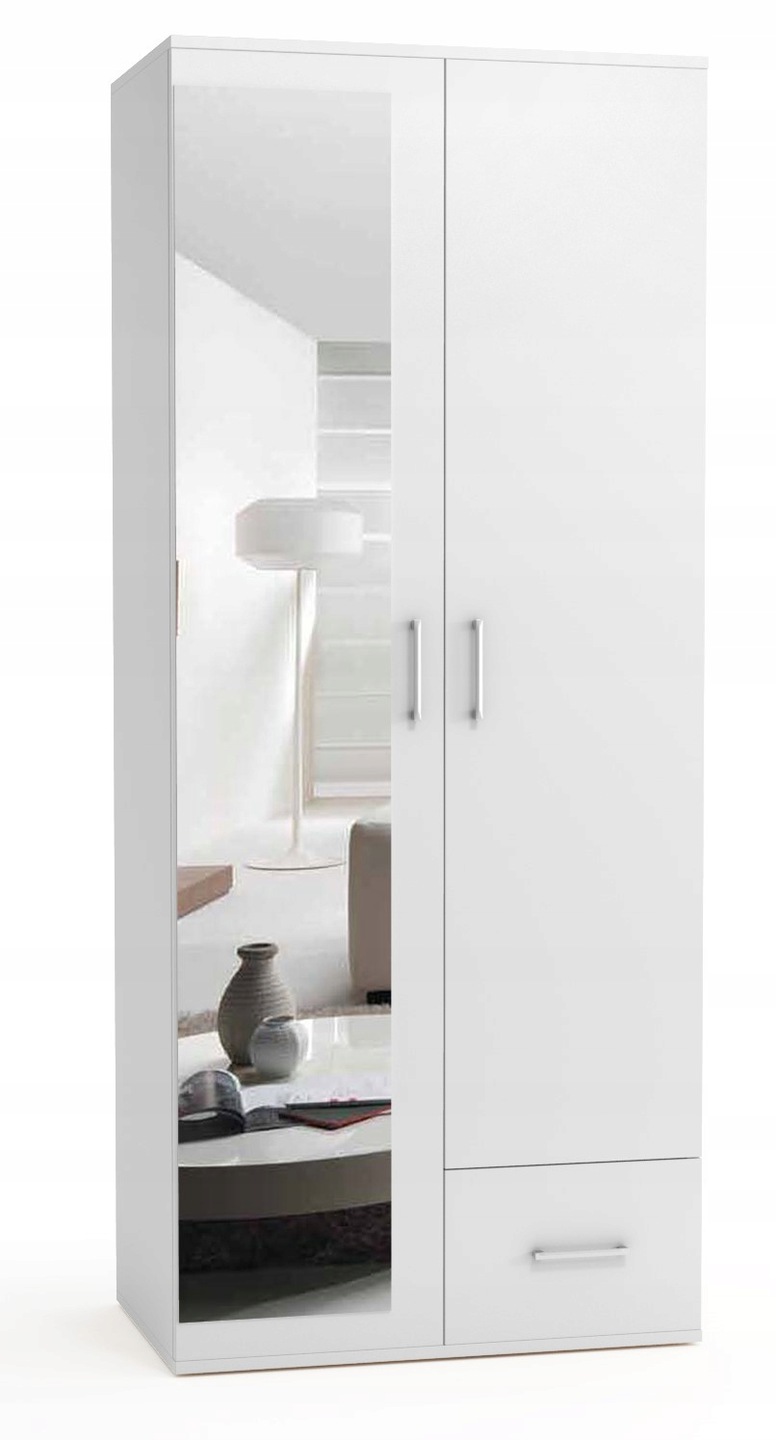 Szafa 80 x 192 x 52 cm biała lustro, szuflada