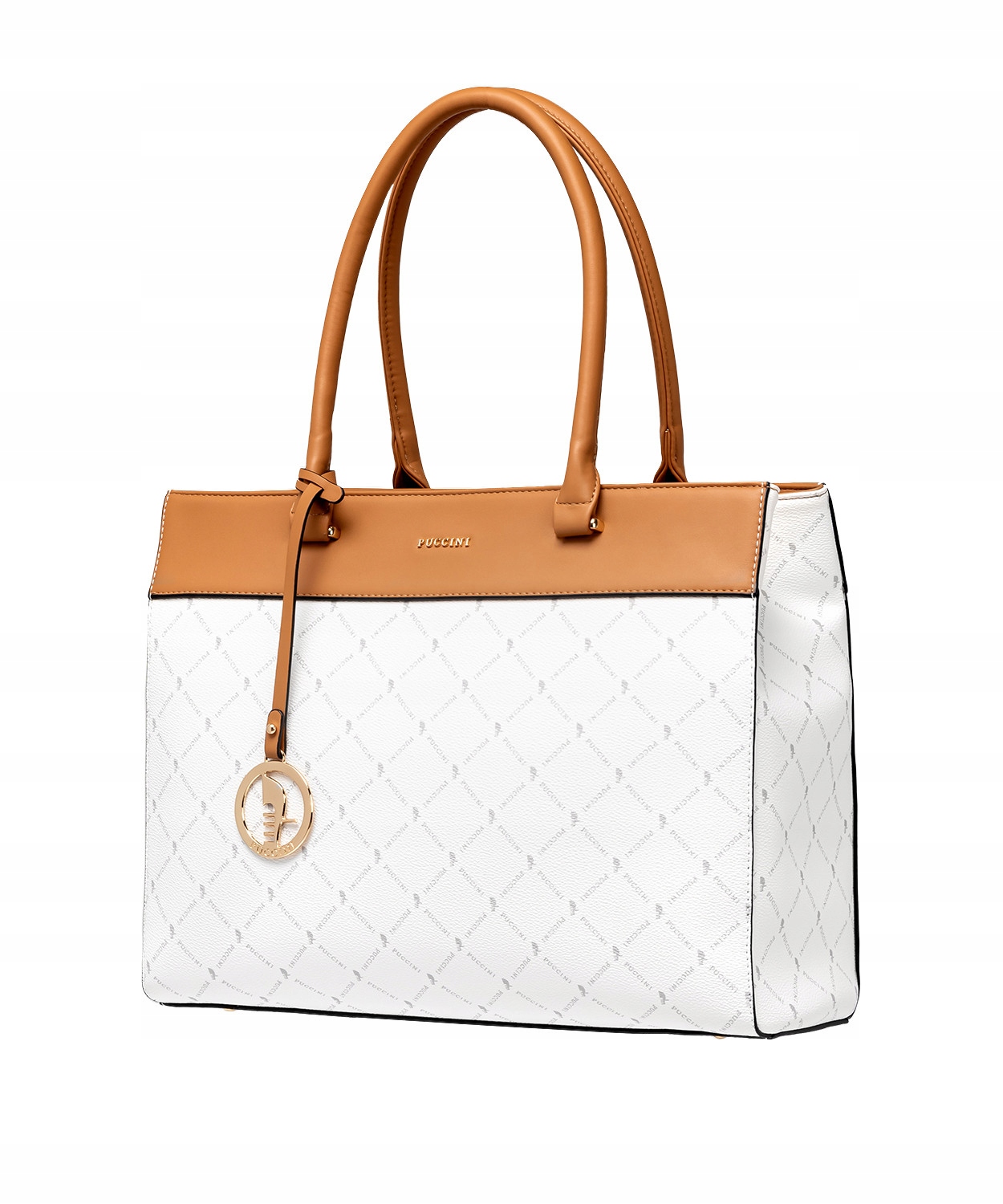 Duża Torebka Damska Shopper Na Ramię Logowana Puccini Biała BLXP0040D-0