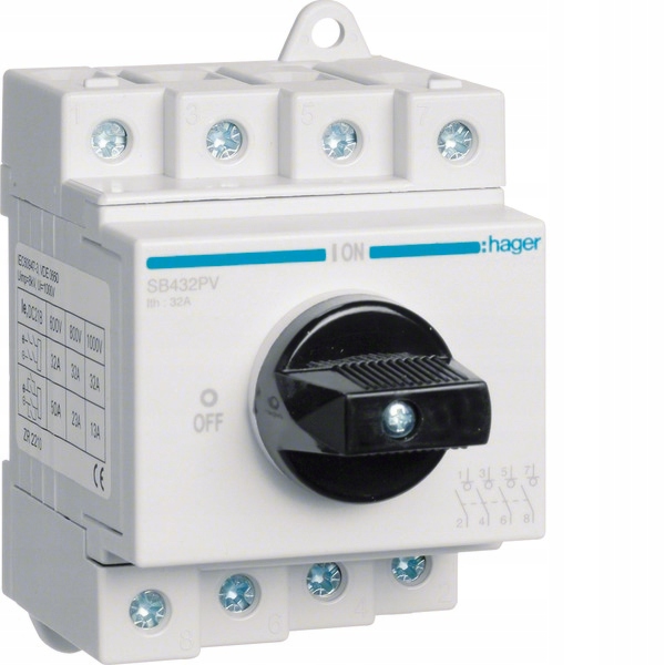 

Hager rozłącznik izolacyjny Pv 4P 32A 1000VDC