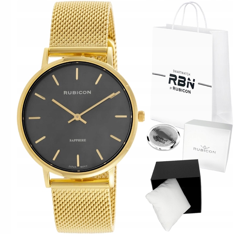 Dámské hodinky Rubicon elegantní Safírové Sklo síťovina Gravírování