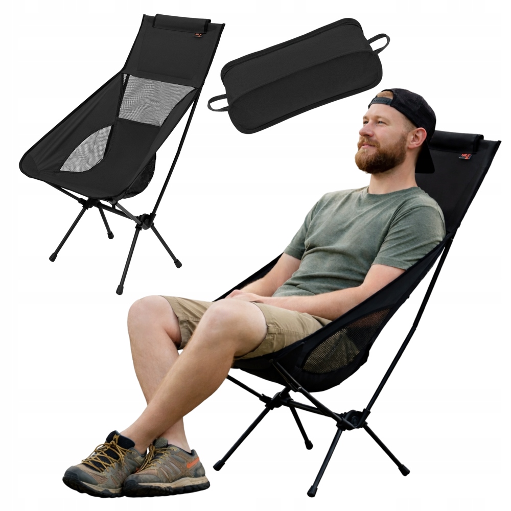 Krzesło Turystyczne Kempingowe Z Oparciem Plażowe Kompaktowe Pokrowiec