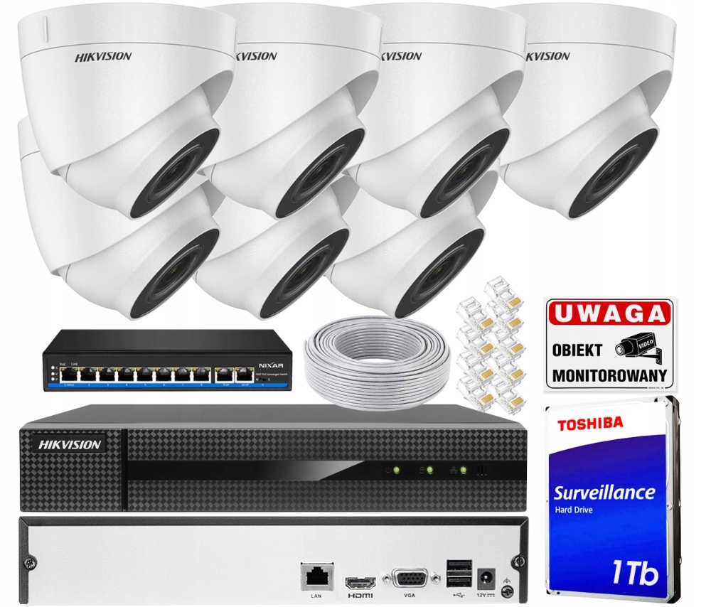 Sada pro monitorování 7 kamer IPCAM-T4 4Mpx Venkovní Hikvision