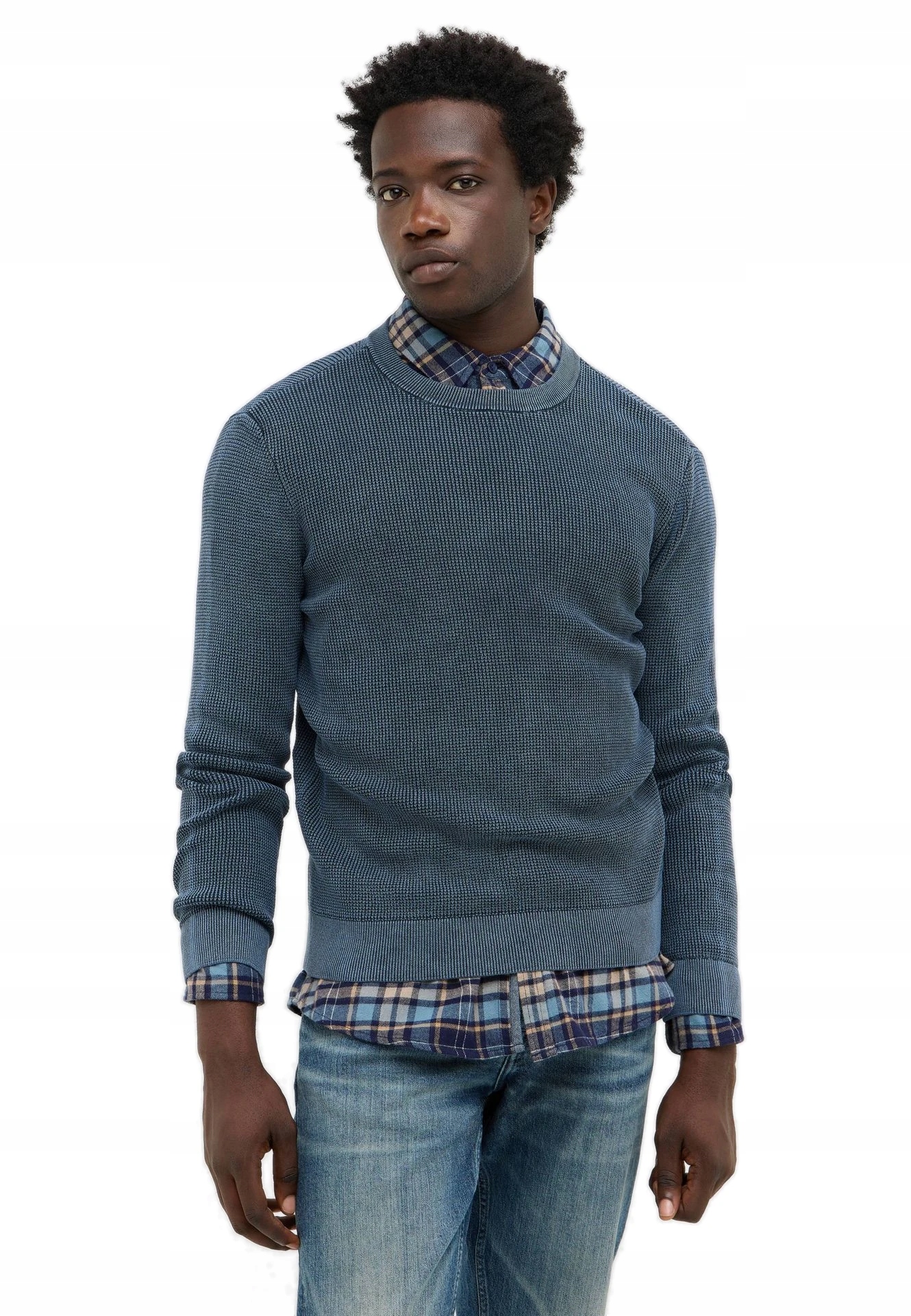 Pánský Bavlněný Vkládací Svetr Mikina Bez Vzoru Tmavě Modrá Mustang M