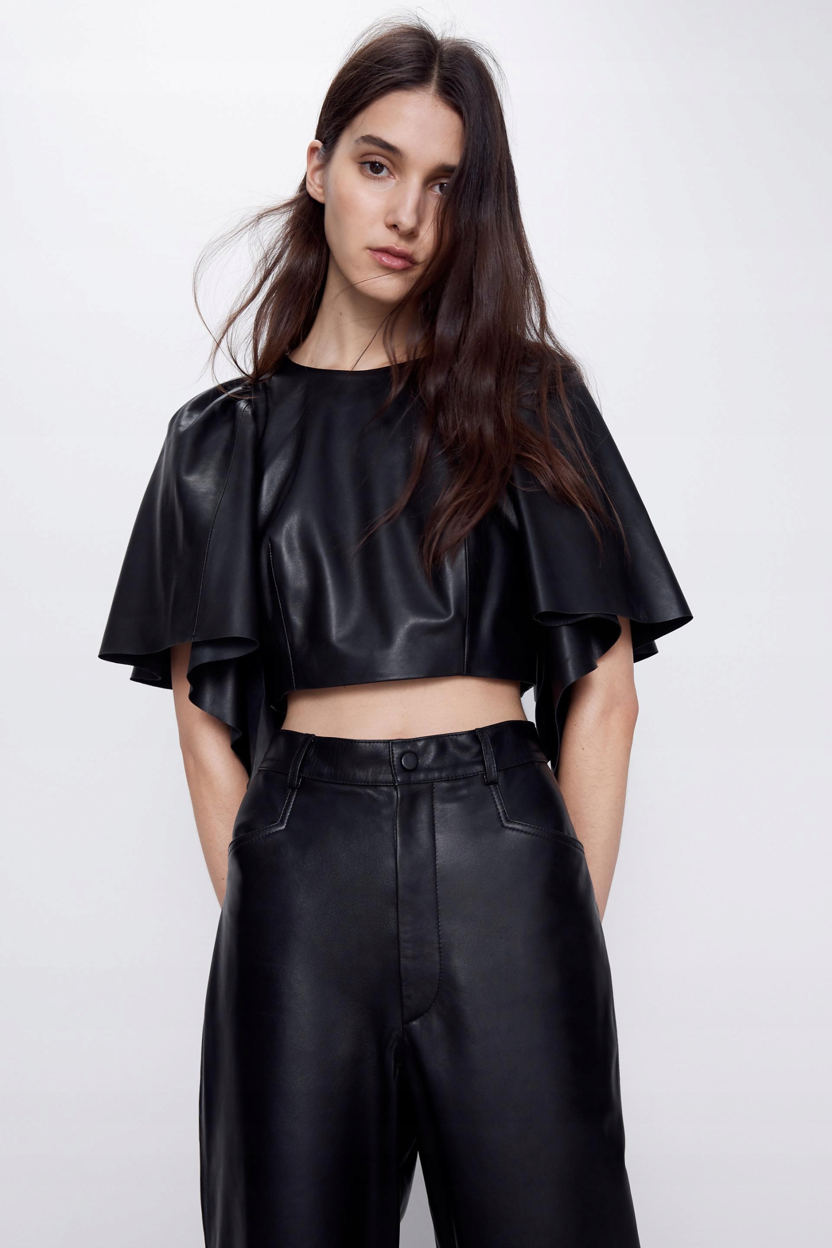 ZARA Leather- czarna skórzana bluzka - L