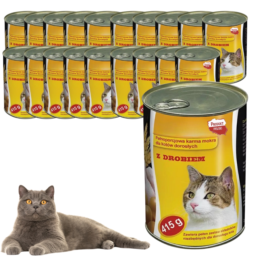 Levně Krmivo Mokré Pro Kočky S Drůbežím Masem Kompletní Plechovka 415g 20 Ks