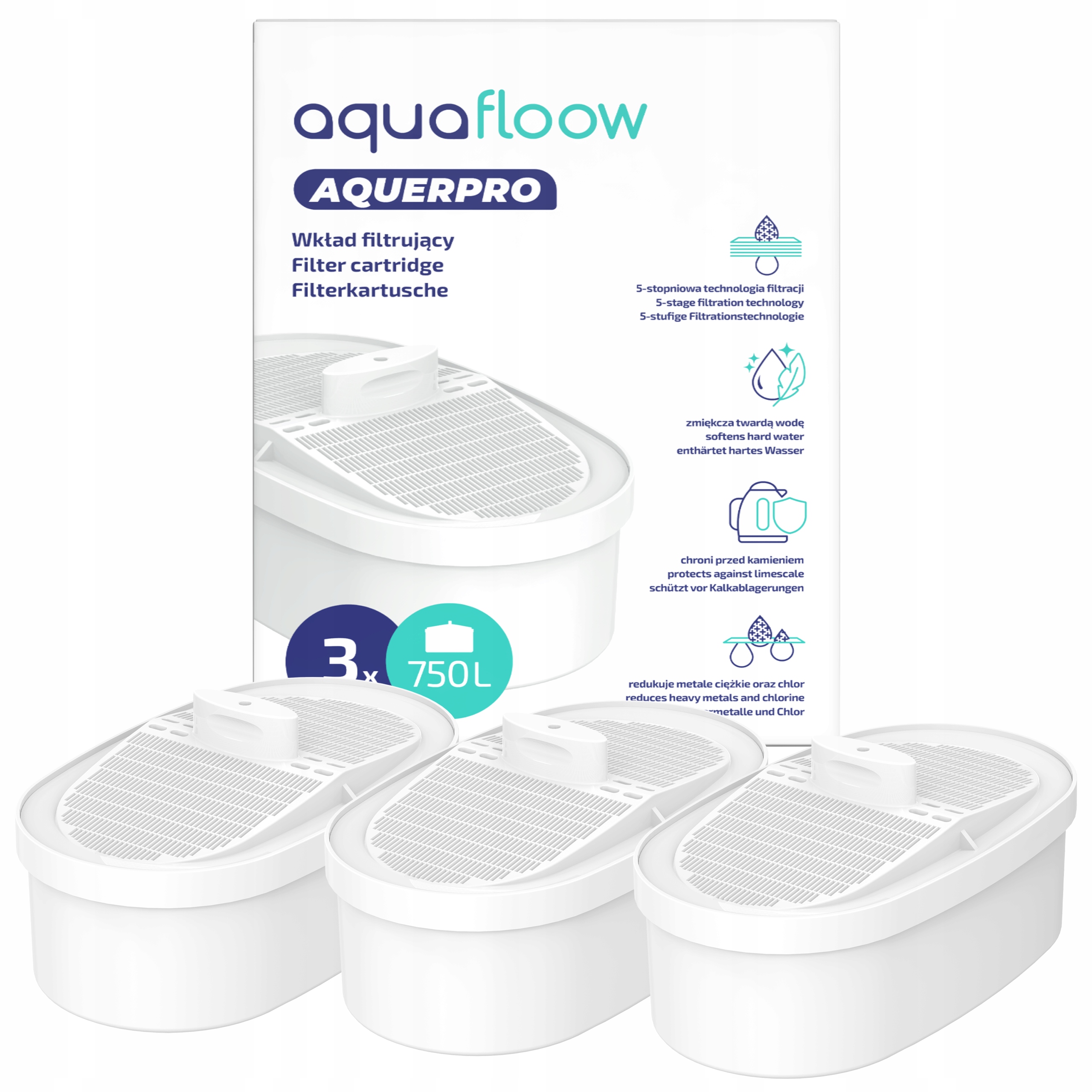 Filtr AquaFloow Aquerpro do konvice dávkovače Waterdrop náhradní 3 ks