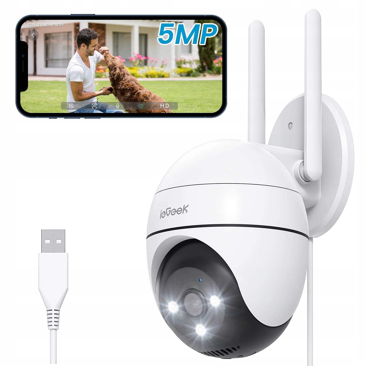 IEGEEK Kamera Zewnętrzna 5MP PTZ IP WiFi Kolorowy Nocny Tryb Audio