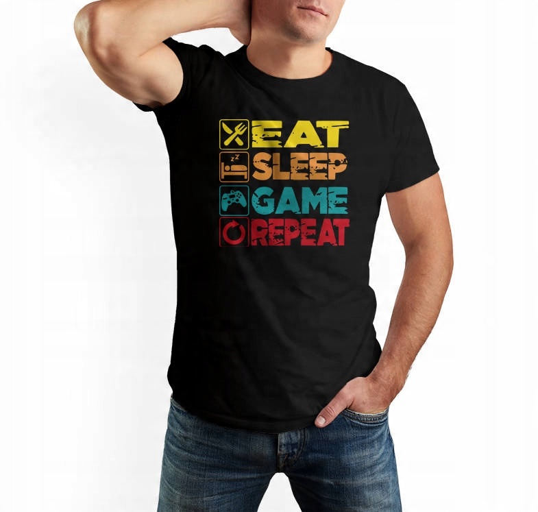 

Koszulka męska Eat Sleep Game, dla gracza S