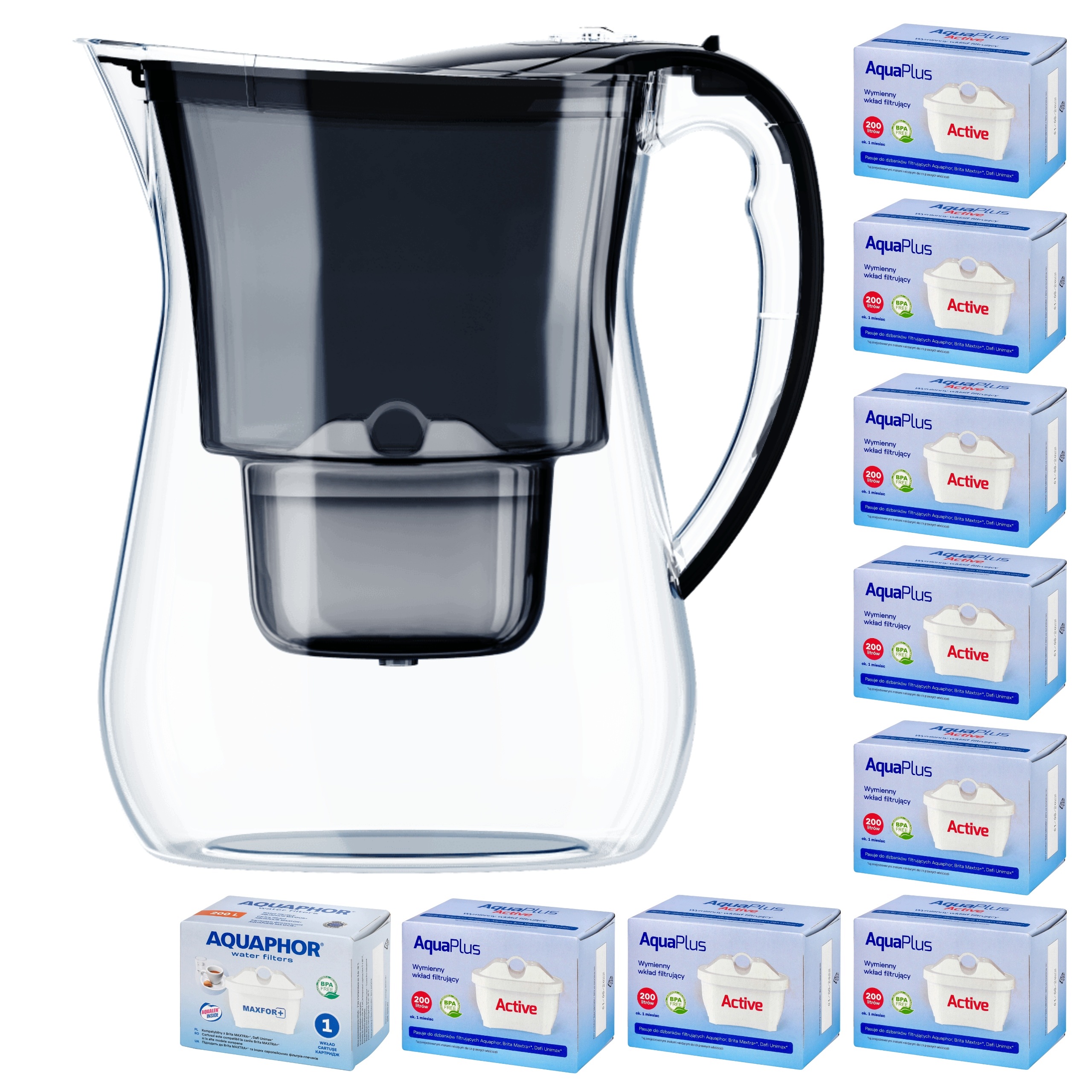 Filtrační konvice na vodu Aquaphor Lago Černá 3,8 l 9 náplní (1+8)