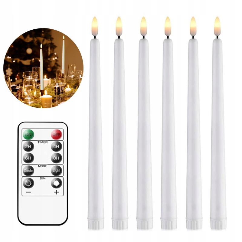 

6x Świeczka Led Ruchomy Płomień Wkład Z Pilot