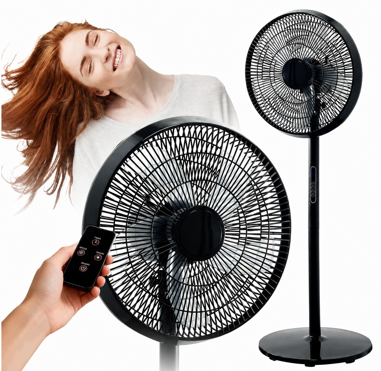 Podlahový Ventilátor Stojící Větrák Tichý Výkonný 5 Lopatek Dálkový Ovladač 8 Rychlostních Stupňů