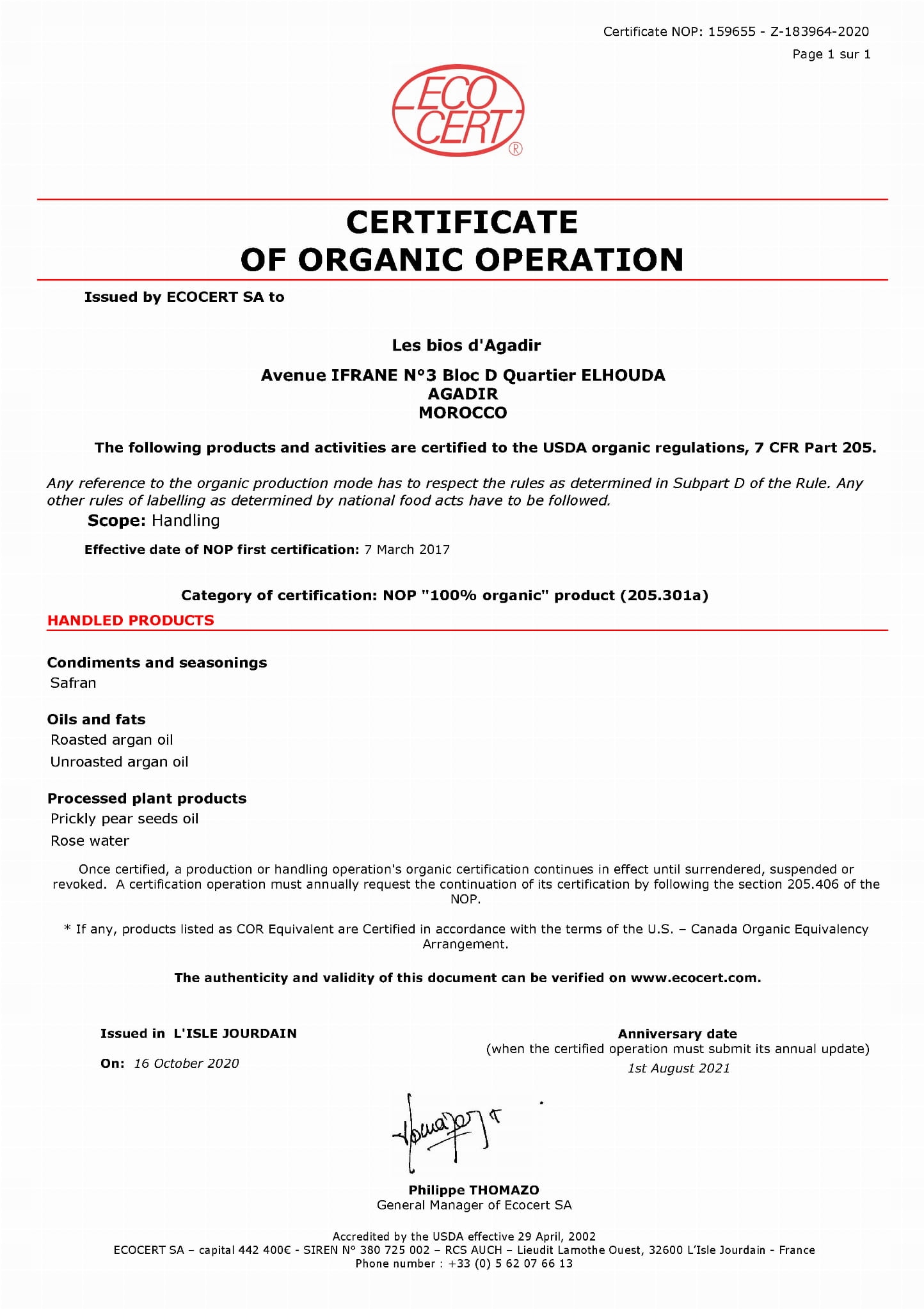 100% Czysty olej z opuncji figowej 10 ml BioAgadir Marka Bio Agadir