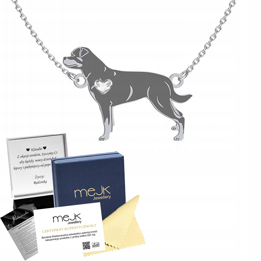 Stříbrný náhrdelník s rotvajlerovým psem 925 Šperky Dárek Gravírování Bonus