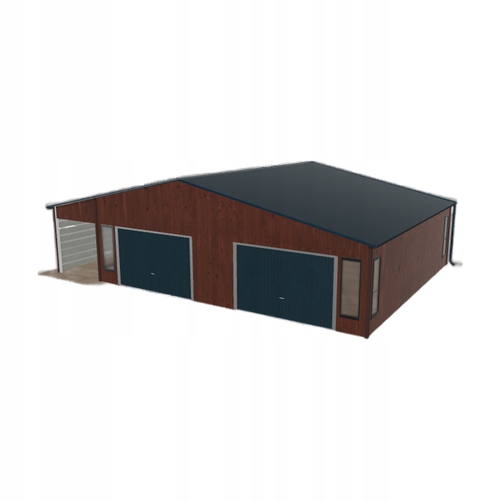Plechová garáž 9x8 m s přístřeškem Tmavý ořech
