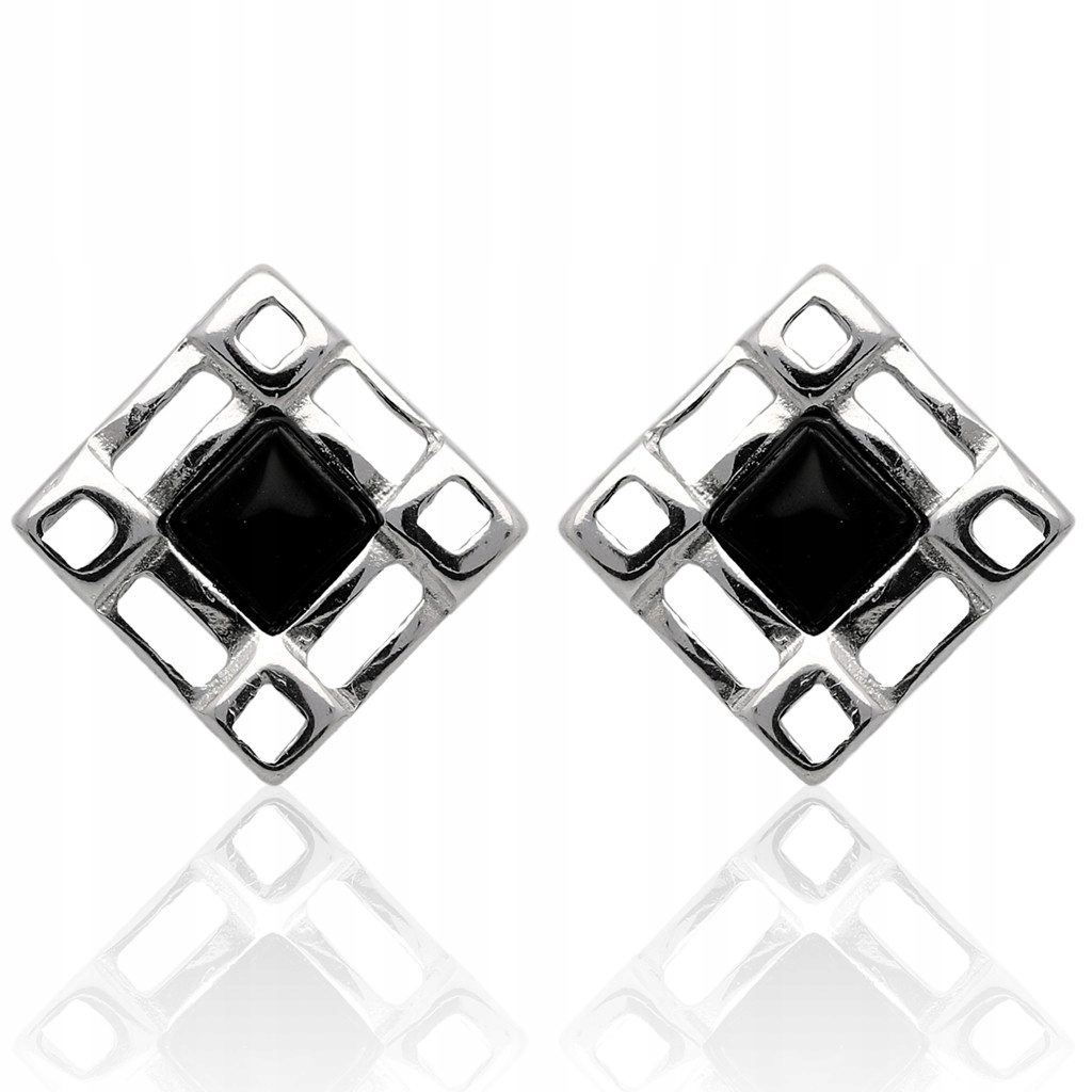 

Kolczyki srebrne z onyksem rombiki pr.925