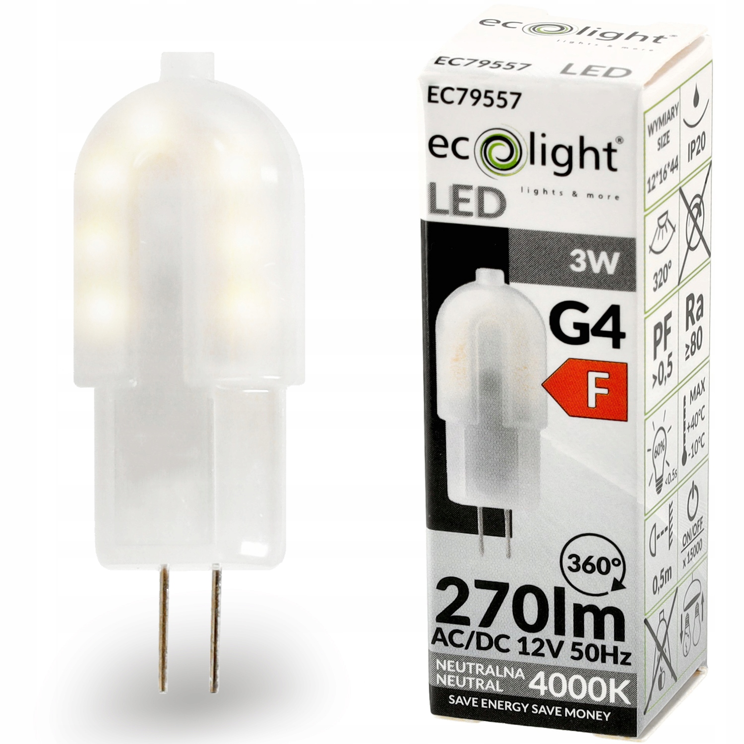 

Żarówka Led G4 3W Smd b.neutralna 270lm Pastylka