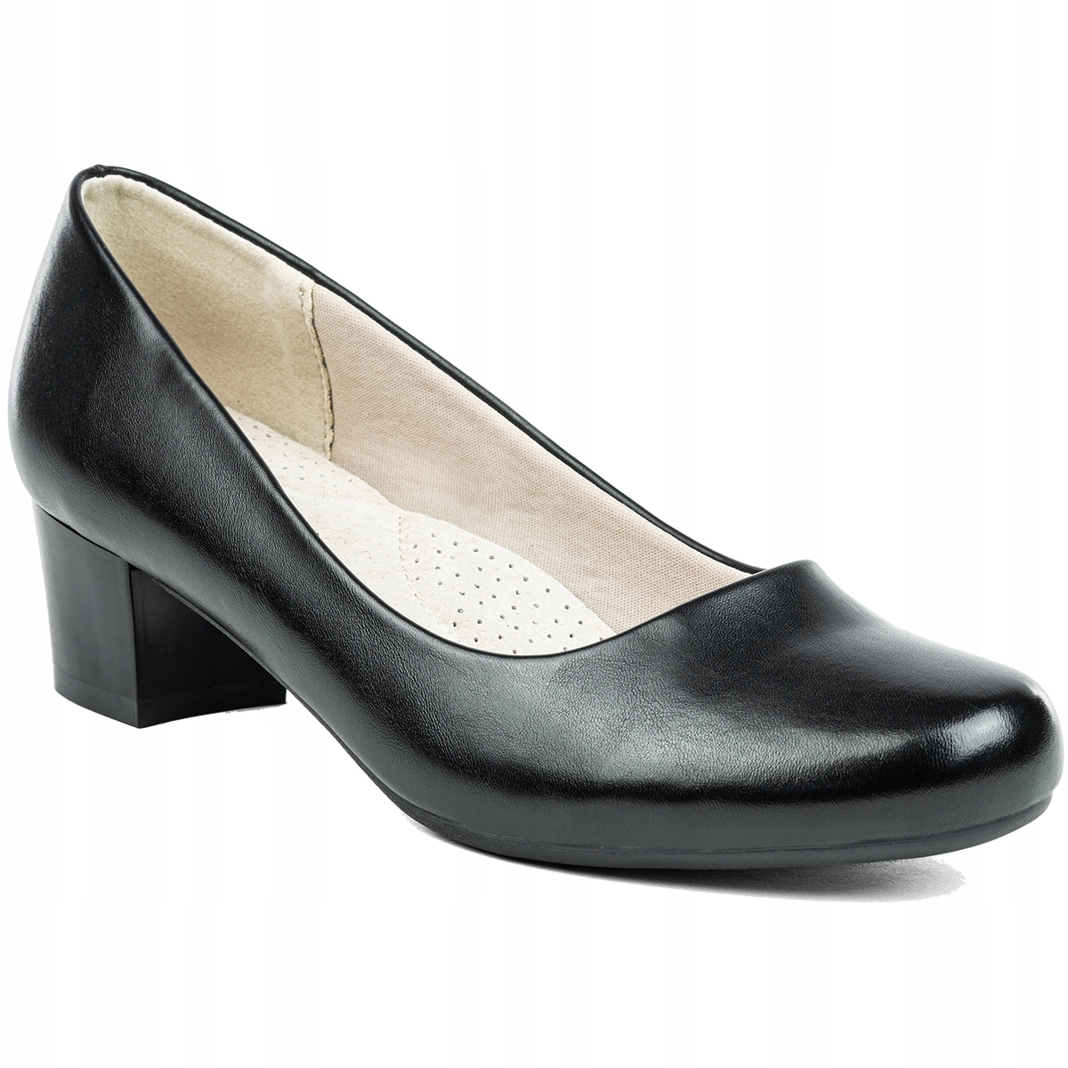 Lodičky na sloupkovém podpatku, kožená stélka, polobotky Širší, pracovní, stabilní Wojtyłko 38