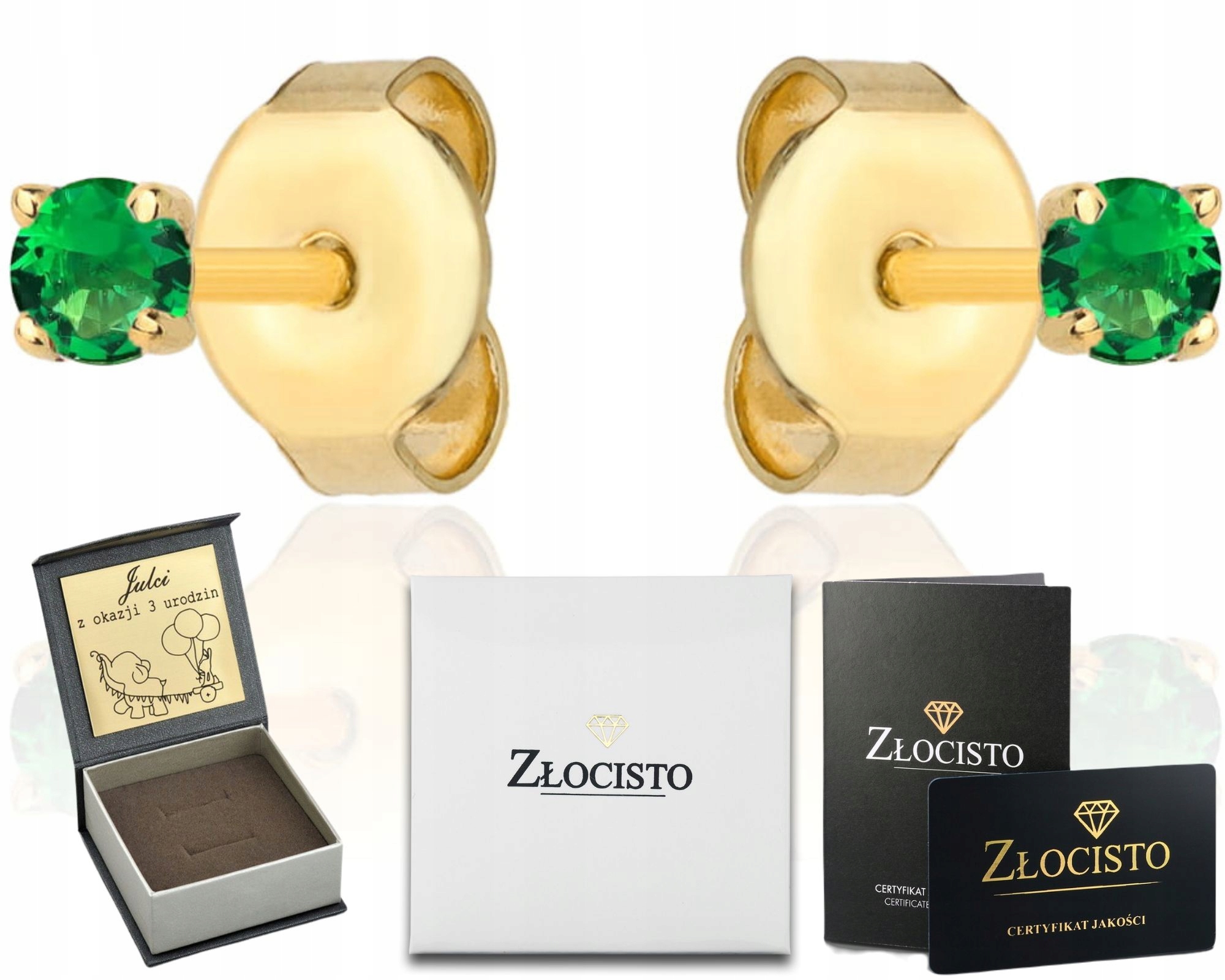 Zlaté Náušnice Klasické Tyčinky Se Zeleným Zirkonem 585