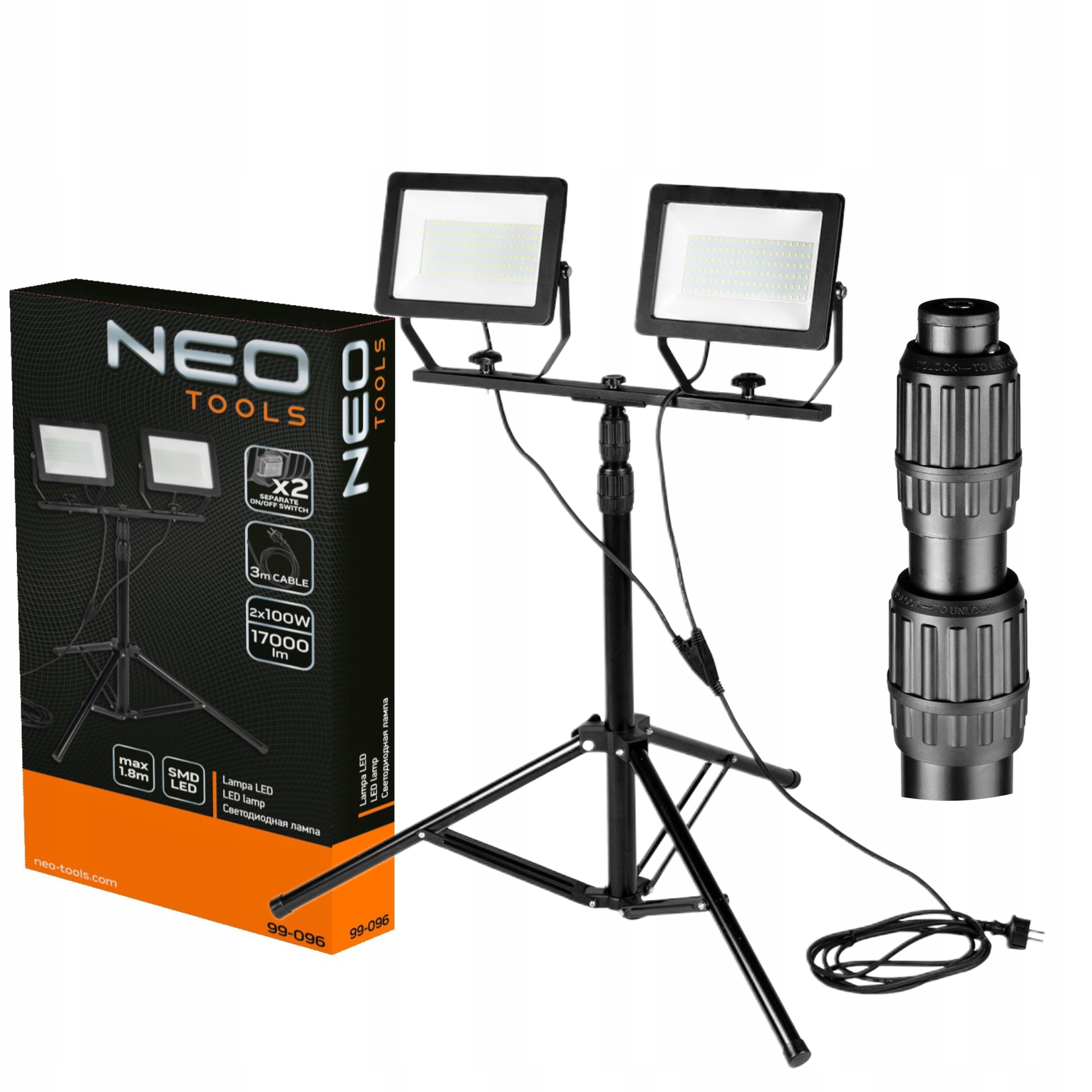 NEO прожектор подвійний + штатив 200W SMD LED 17000LM