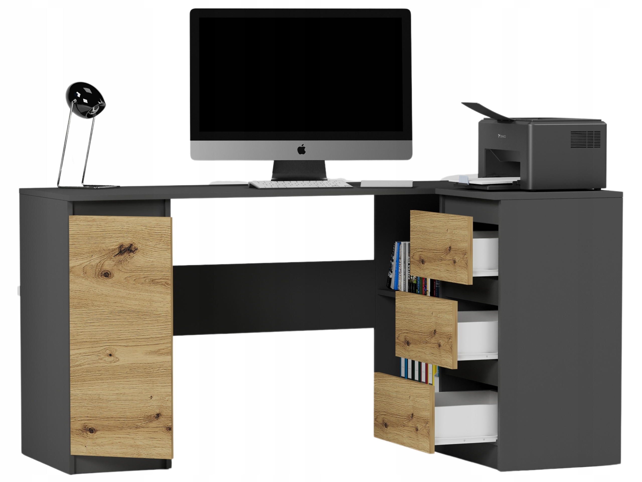 Meble Biurko narożne komputer 3sz 155cm antracyt mix artisan N12