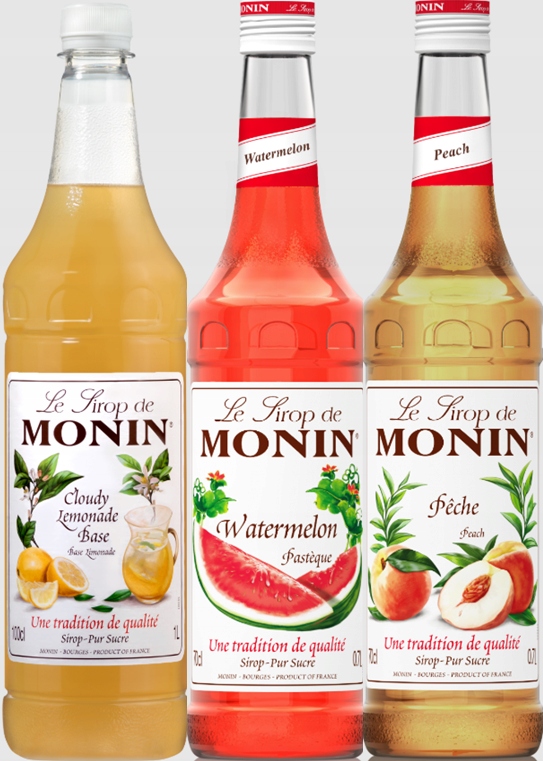 Zestaw letni do lemoniad i drinków Monin Cloudy, Arbuz, Brzoskwinia